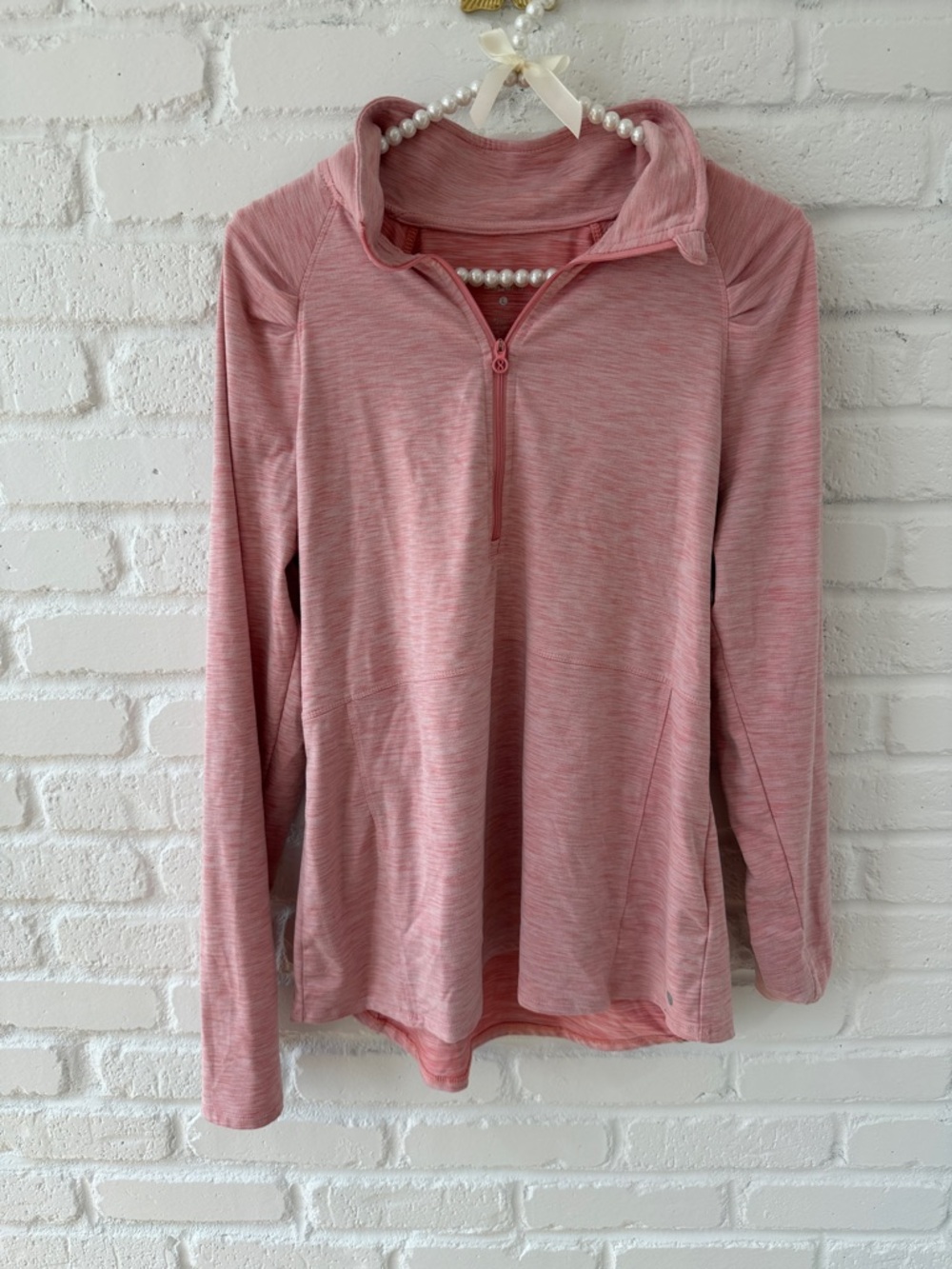 Layer 8 Pink Heathered Quarter-Zip Long Sleeve Pullover